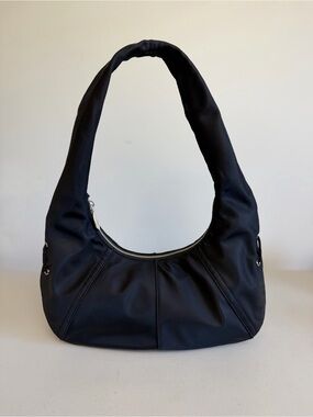 RAIVE Black Nylon Ruched Hobo Shoulder Bag Korean Designer